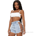 Women Club Club High Waist Denim Shorts Stretch Jean